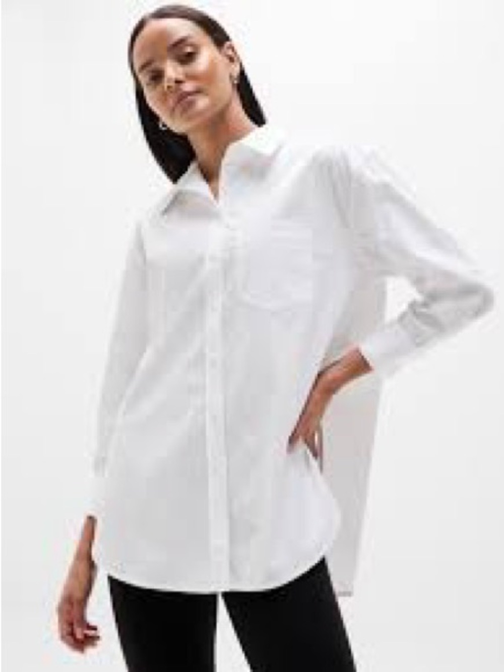 Athleta White Button-Down Shirt Crisp Collar Lightweight Oversized XL